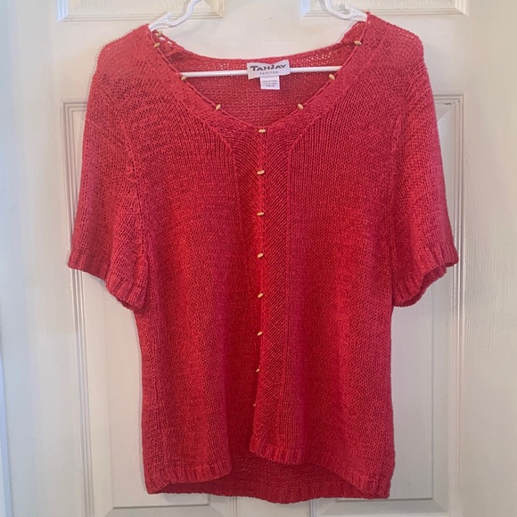 VINTAGE TANJAY Vibrant Hot Pink Knit Top with Wooden beads - Picture 3 of 11